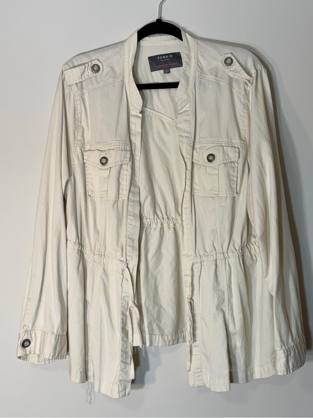 torrid Cream Lightweight Utility Jacket with Drawstring Waist
